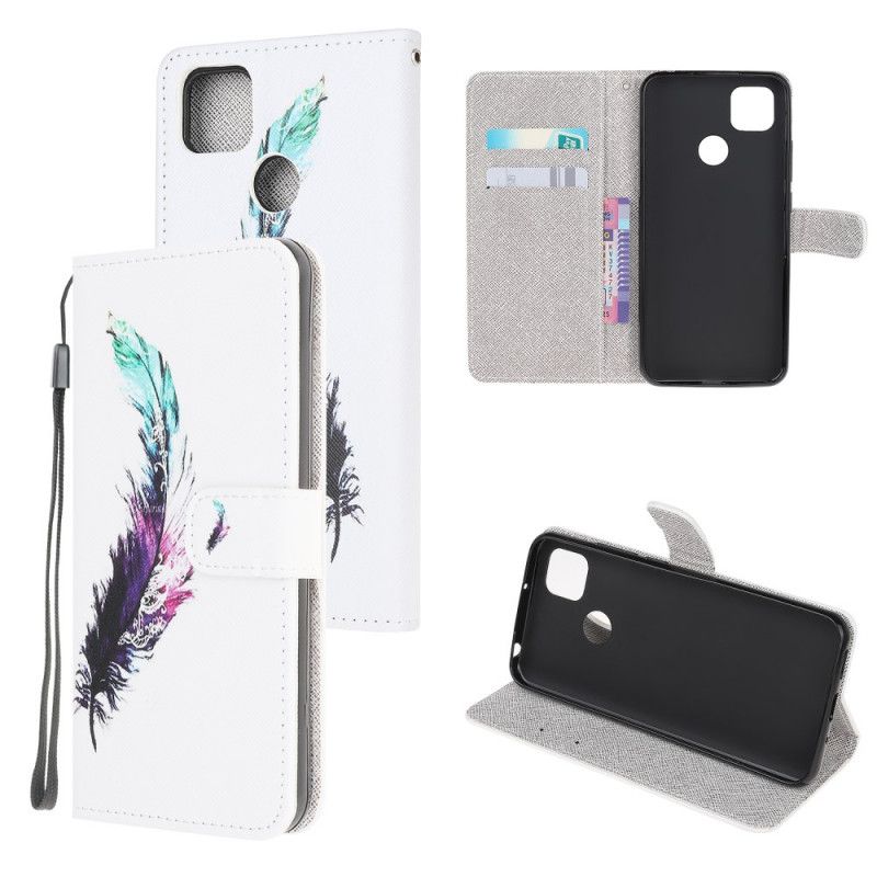 Leren Hoesje voor Xiaomi Redmi 9C Veer Met String