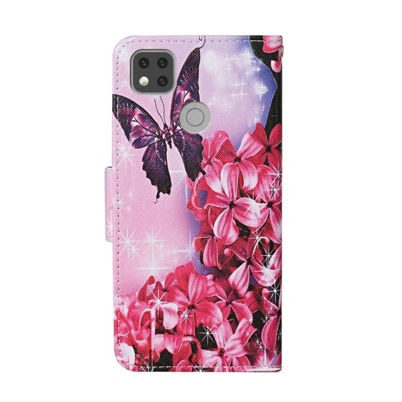 Leren Hoesje voor Xiaomi Redmi 9C Vlinders In De Magische Tuin