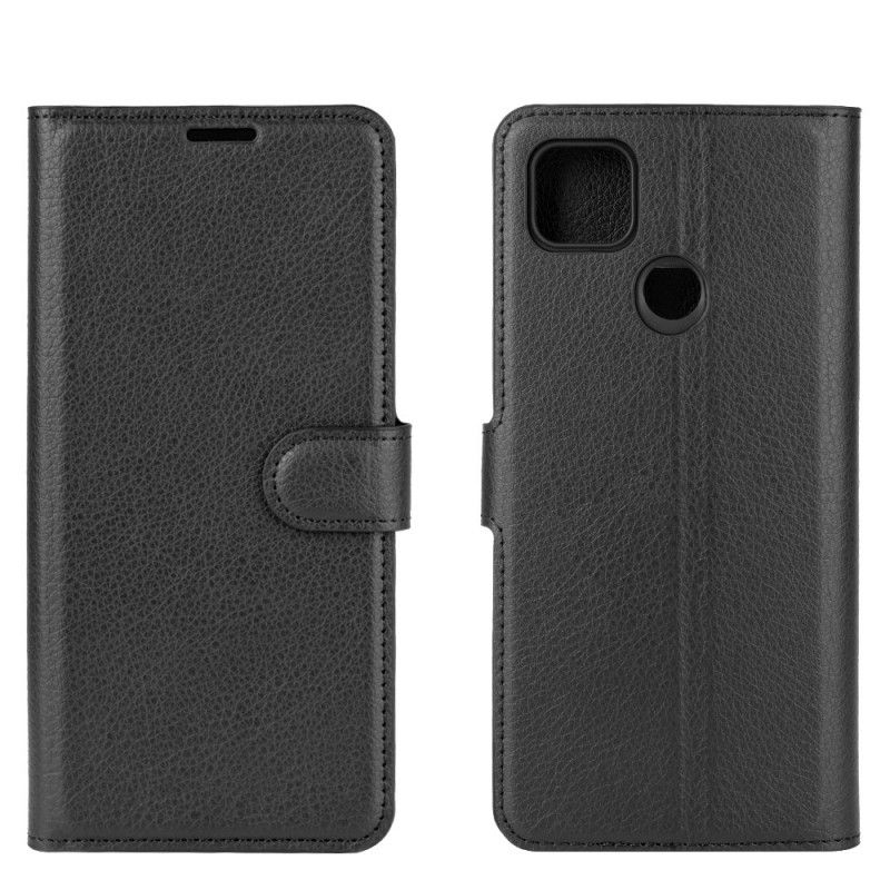 Leren Hoesje voor Xiaomi Redmi 9C Wit Zwart Klassiek Kunstleer