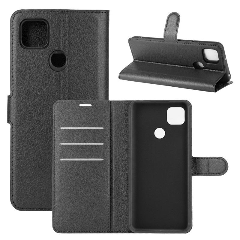 Leren Hoesje voor Xiaomi Redmi 9C Wit Zwart Klassiek Kunstleer