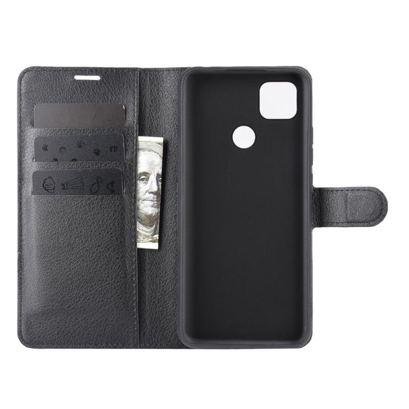 Leren Hoesje voor Xiaomi Redmi 9C Wit Zwart Klassiek Kunstleer