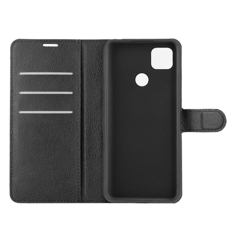 Leren Hoesje voor Xiaomi Redmi 9C Wit Zwart Klassiek Kunstleer