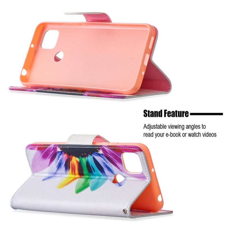 Leren Hoesje Xiaomi Redmi 9C Aquarelbloem