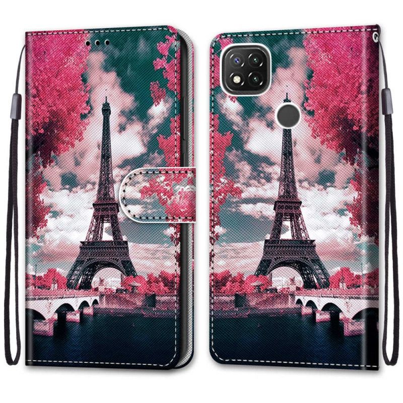 Leren Hoesje Xiaomi Redmi 9C Eiffeltoren In De Zomer