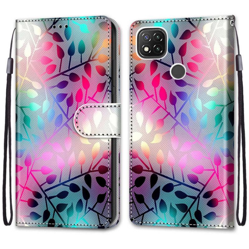 Leren Hoesje Xiaomi Redmi 9C Gekleurde Bladeren
