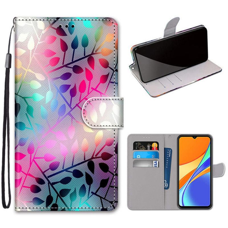 Leren Hoesje Xiaomi Redmi 9C Gekleurde Bladeren