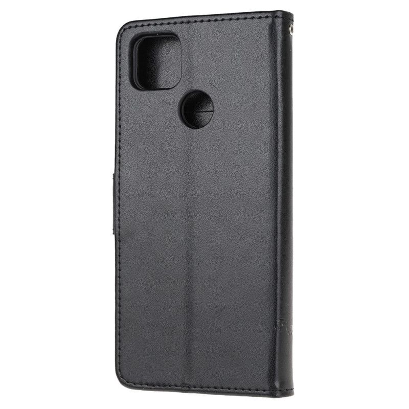 Leren Hoesje Xiaomi Redmi 9C Grijs Zwart Vlinders En Bloemen Uit Azië