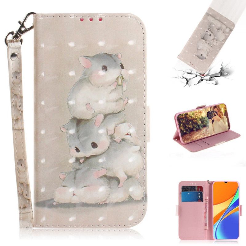 Leren Hoesje Xiaomi Redmi 9C Hamsters Met String