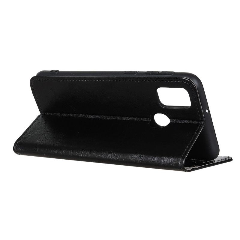 Leren Hoesje Xiaomi Redmi 9C Rood Zwart Eenvoudig Glanzend Leereffect