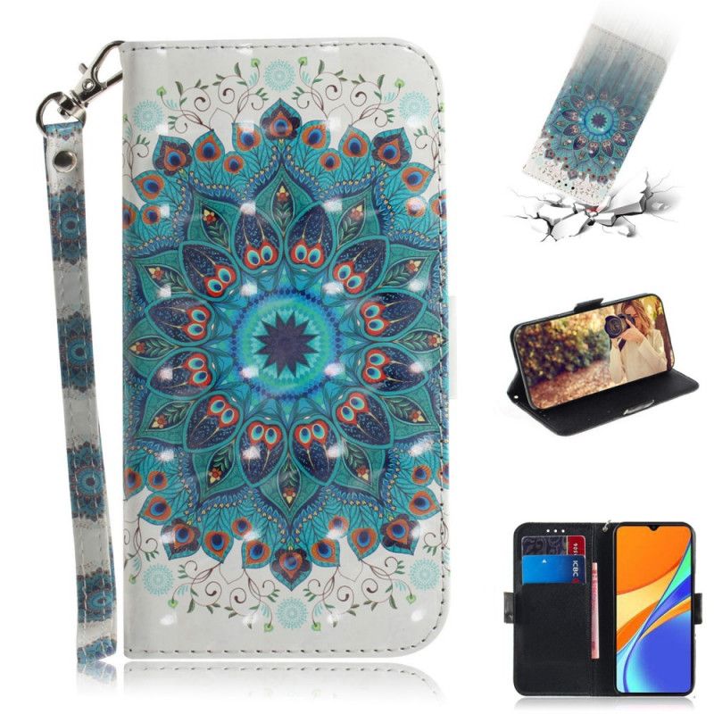 Leren Hoesje Xiaomi Redmi 9C Telefoonhoesje Meesterlijke Mandala Met String