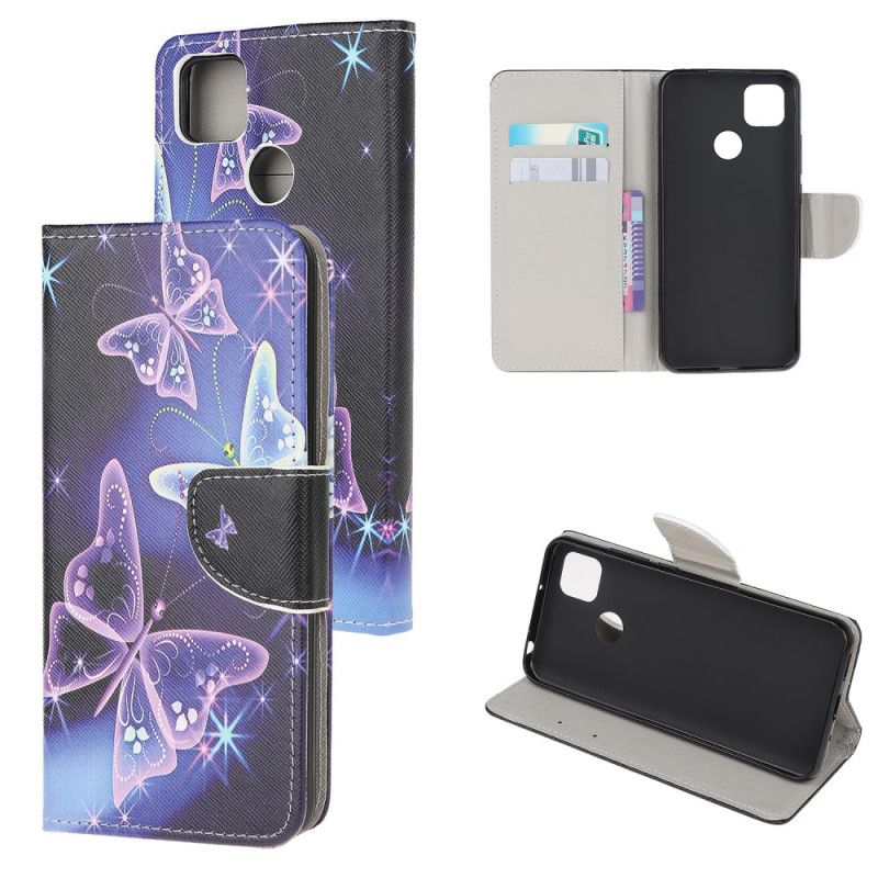 Leren Hoesje Xiaomi Redmi 9C Telefoonhoesje Neon Vlinders