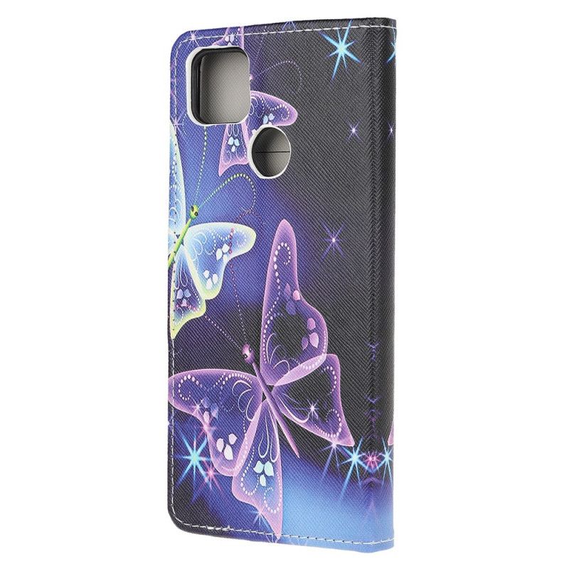 Leren Hoesje Xiaomi Redmi 9C Telefoonhoesje Neon Vlinders