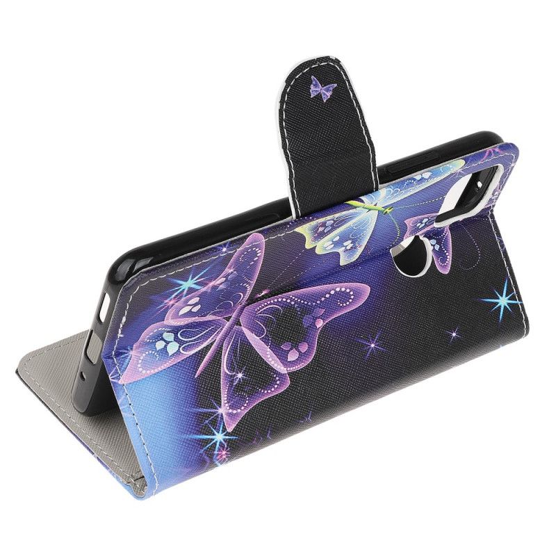 Leren Hoesje Xiaomi Redmi 9C Telefoonhoesje Neon Vlinders