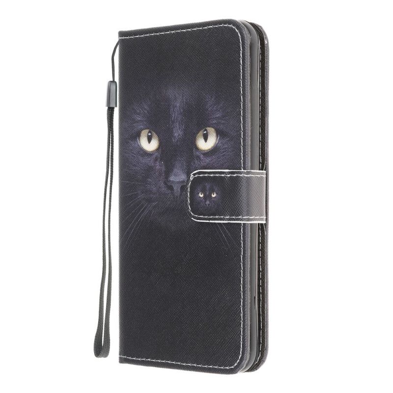 Leren Hoesje Xiaomi Redmi 9C Telefoonhoesje Zwarte Kattenogen Met String