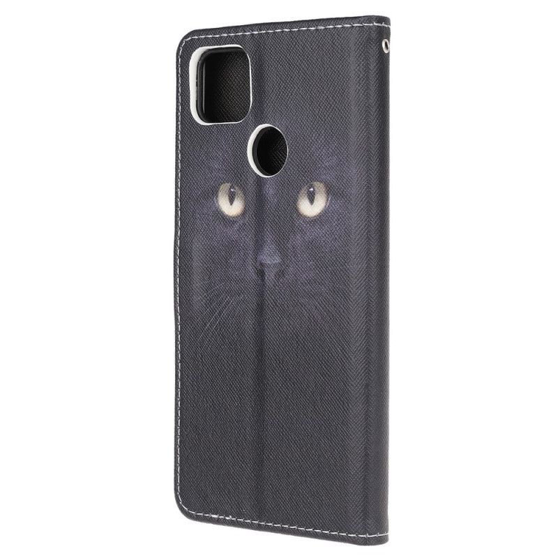 Leren Hoesje Xiaomi Redmi 9C Telefoonhoesje Zwarte Kattenogen Met String