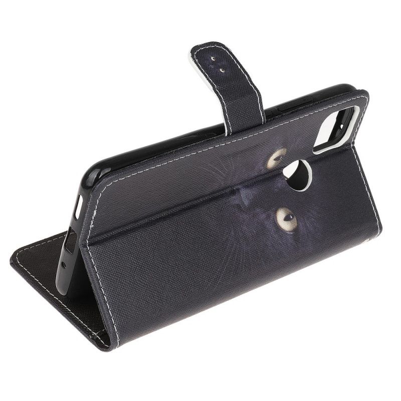 Leren Hoesje Xiaomi Redmi 9C Telefoonhoesje Zwarte Kattenogen Met String