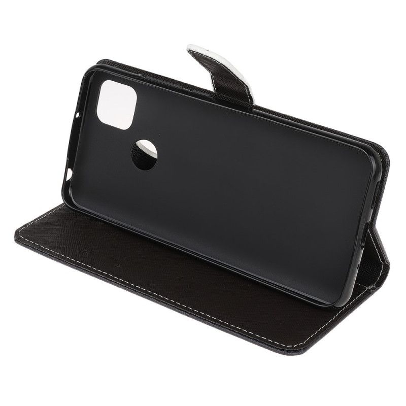 Leren Hoesje Xiaomi Redmi 9C Telefoonhoesje Zwarte Kattenogen Met String
