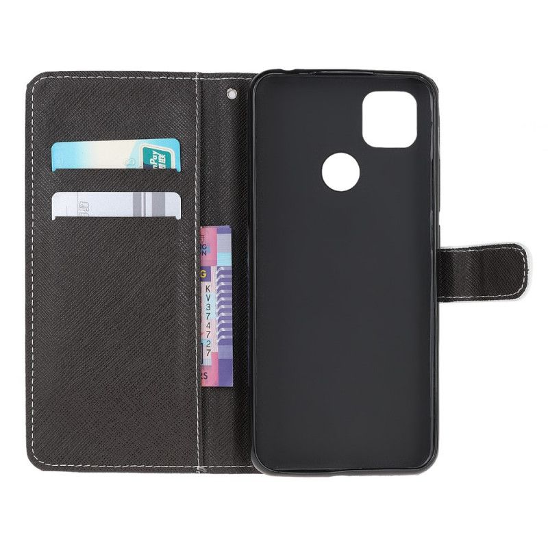 Leren Hoesje Xiaomi Redmi 9C Telefoonhoesje Zwarte Kattenogen Met String