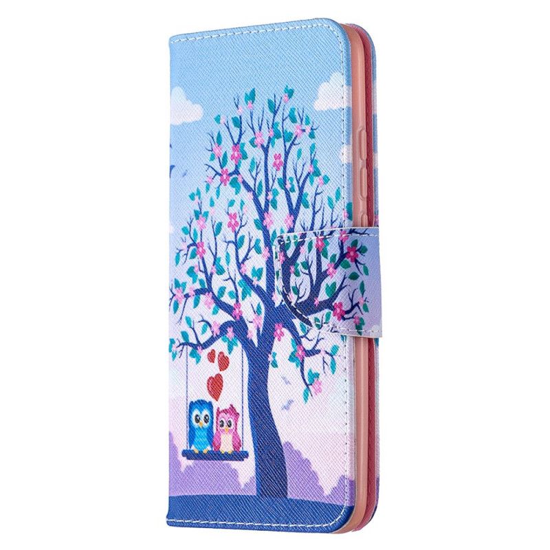 Leren Hoesje Xiaomi Redmi 9C Uilen Op De Schommel