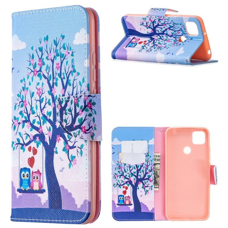 Leren Hoesje Xiaomi Redmi 9C Uilen Op De Schommel