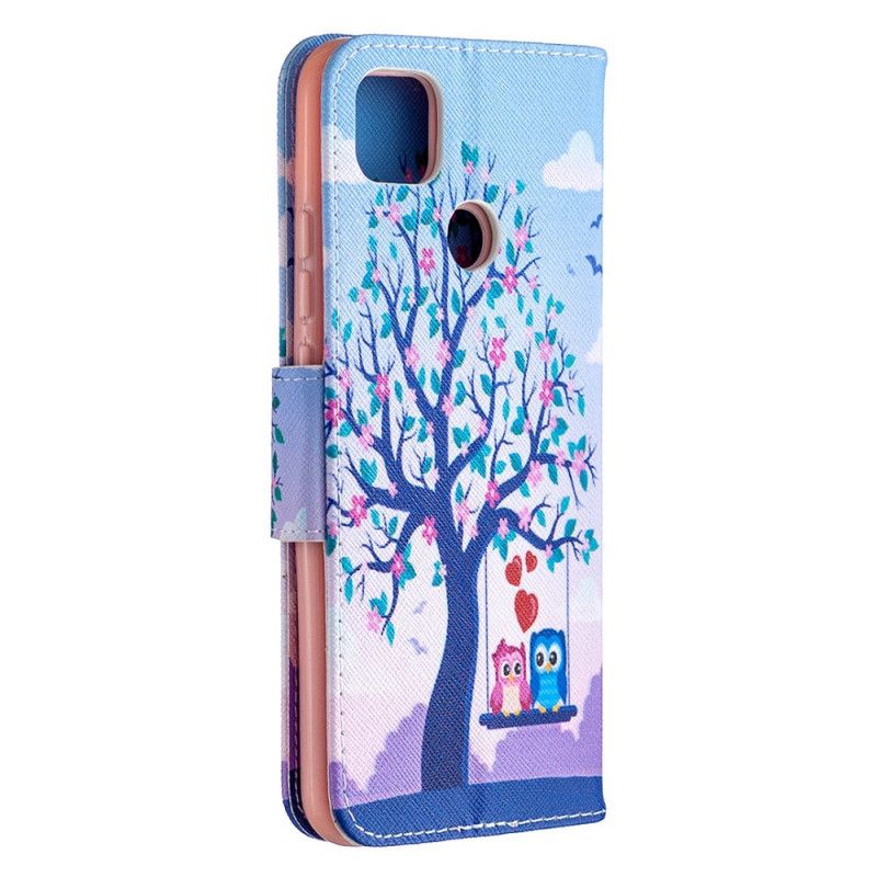Leren Hoesje Xiaomi Redmi 9C Uilen Op De Schommel