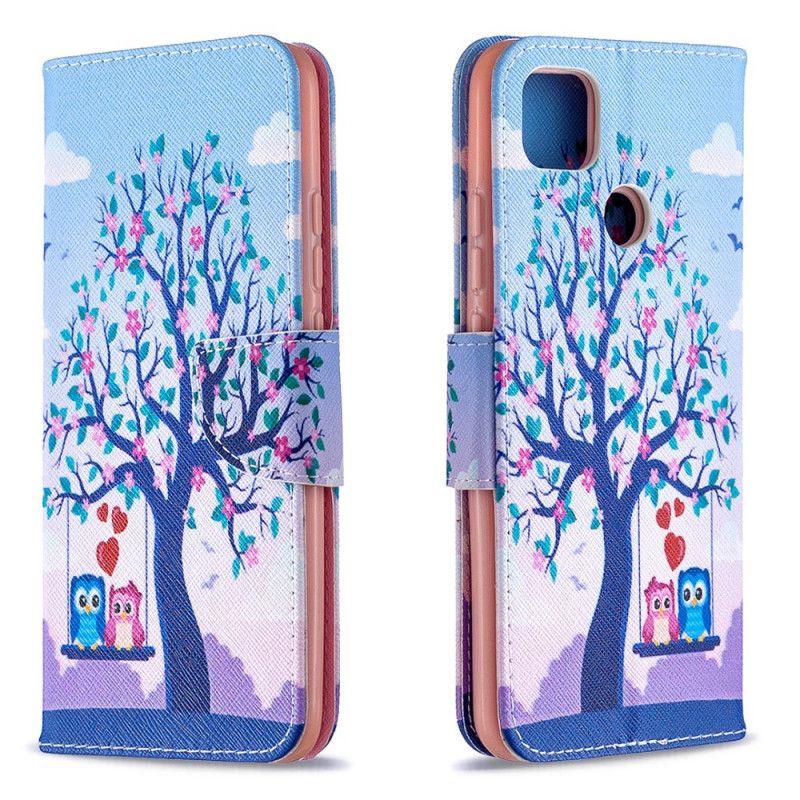Leren Hoesje Xiaomi Redmi 9C Uilen Op De Schommel