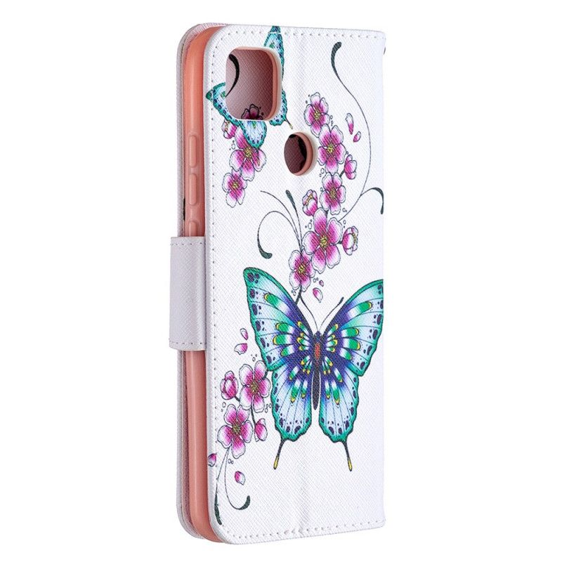 Leren Hoesje Xiaomi Redmi 9C Wit Zwart Telefoonhoesje Ongelooflijke Vlinders