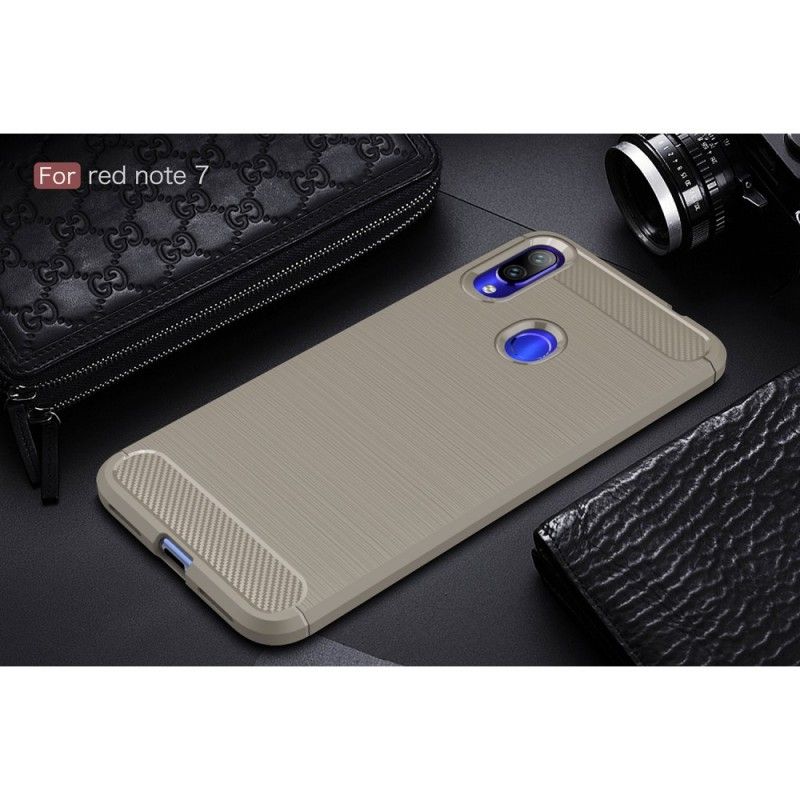 Case Hoesje Xiaomi Redmi Note 7 Rood Zwart Telefoonhoesje Geborsteld Koolstofvezel