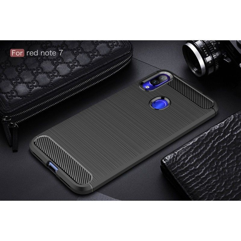Case Hoesje Xiaomi Redmi Note 7 Rood Zwart Telefoonhoesje Geborsteld Koolstofvezel