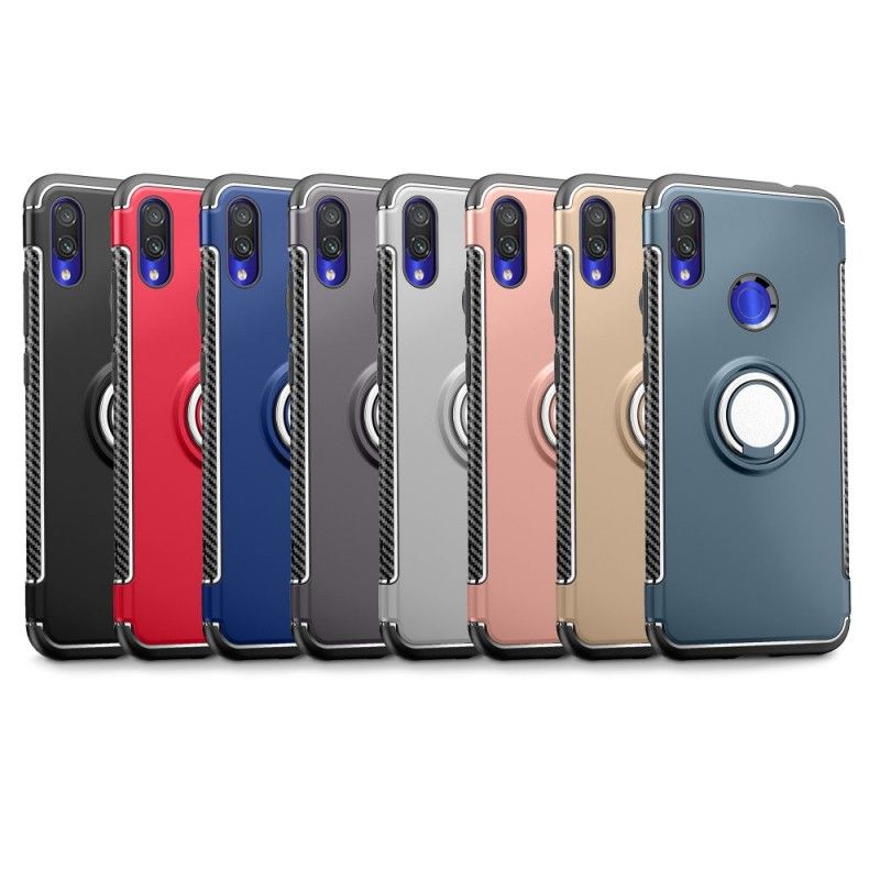 Hoesje Xiaomi Redmi Note 7 Rood Zwart Koolstofvezelring
