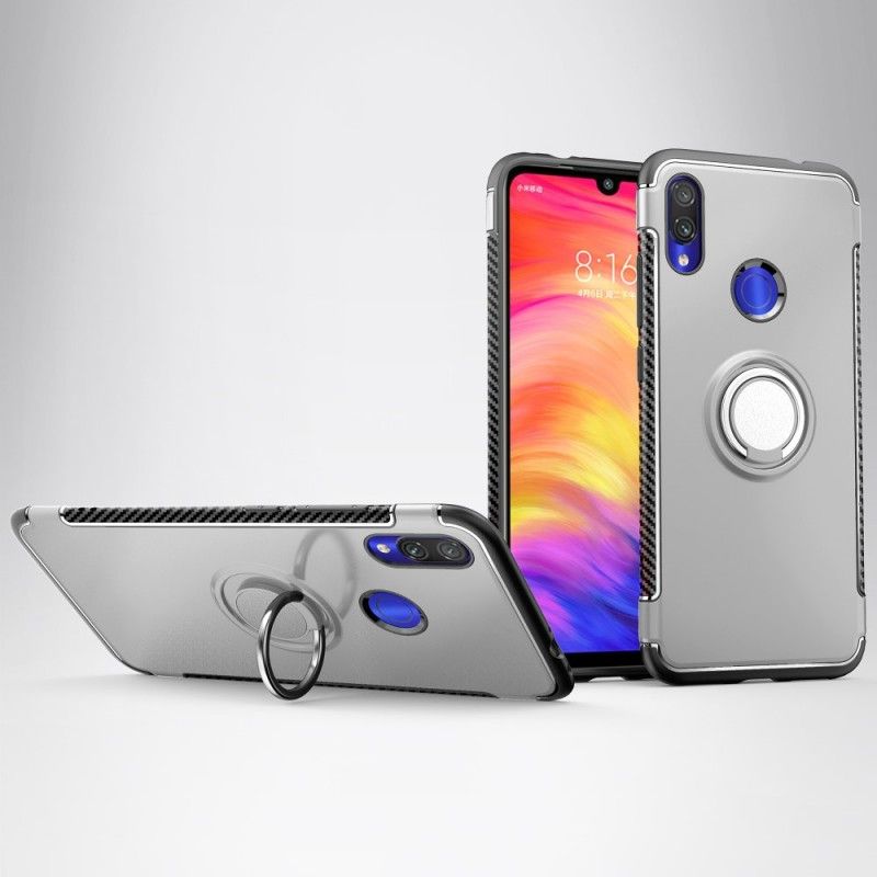 Hoesje Xiaomi Redmi Note 7 Rood Zwart Koolstofvezelring