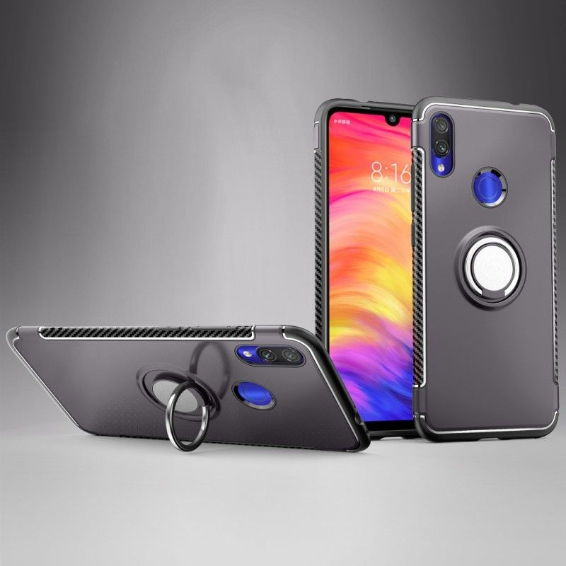 Hoesje Xiaomi Redmi Note 7 Rood Zwart Koolstofvezelring