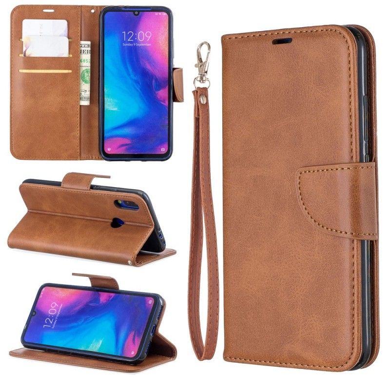 Leren Hoesje voor Xiaomi Redmi Note 7 Bruin Zwart Gladde Schuine Klep