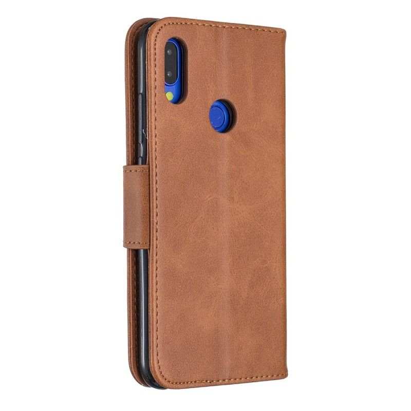 Leren Hoesje voor Xiaomi Redmi Note 7 Bruin Zwart Gladde Schuine Klep