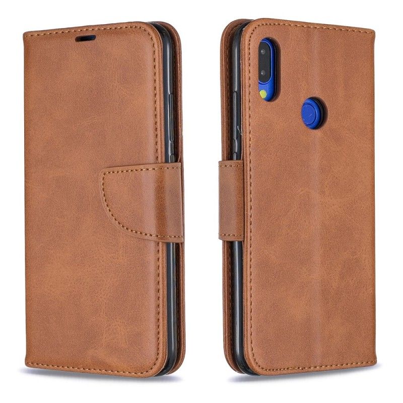 Leren Hoesje voor Xiaomi Redmi Note 7 Bruin Zwart Gladde Schuine Klep