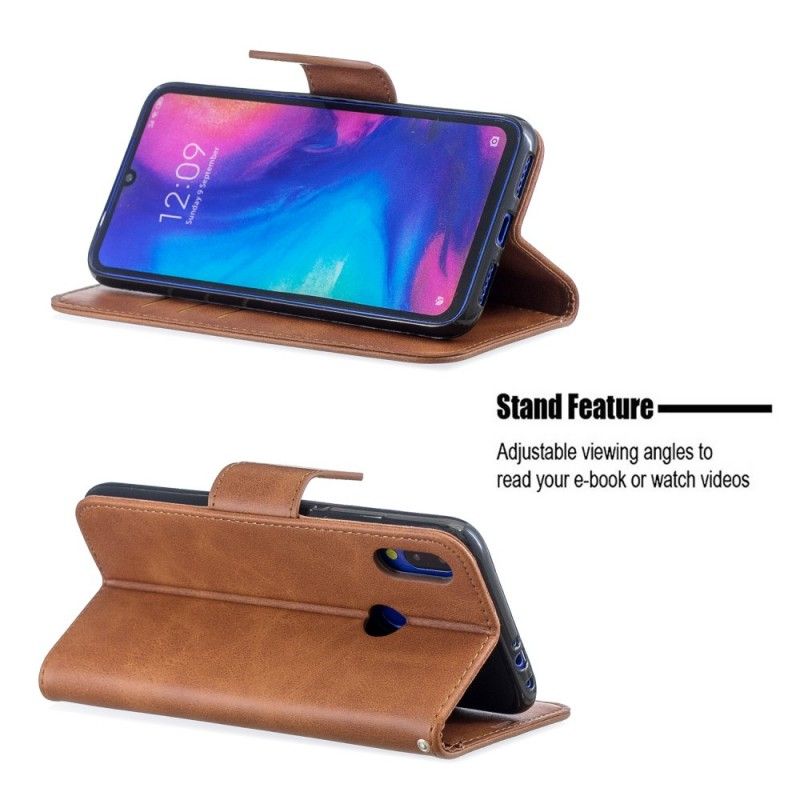 Leren Hoesje voor Xiaomi Redmi Note 7 Bruin Zwart Gladde Schuine Klep