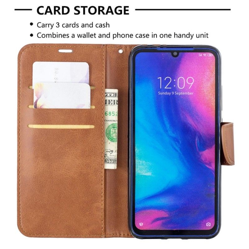 Leren Hoesje voor Xiaomi Redmi Note 7 Bruin Zwart Gladde Schuine Klep