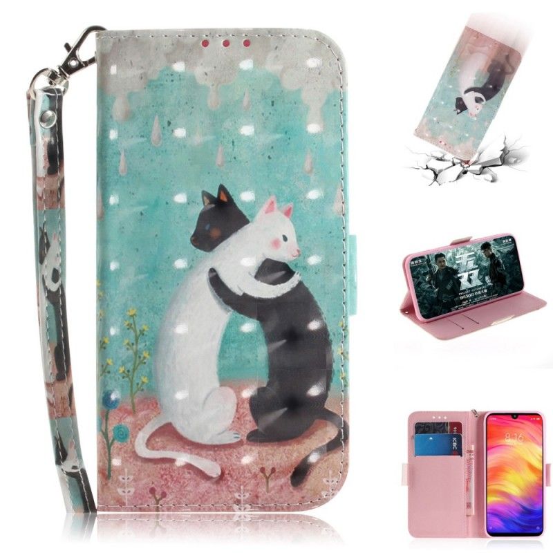 Leren Hoesje voor Xiaomi Redmi Note 7 Kattenvriendjes Met String