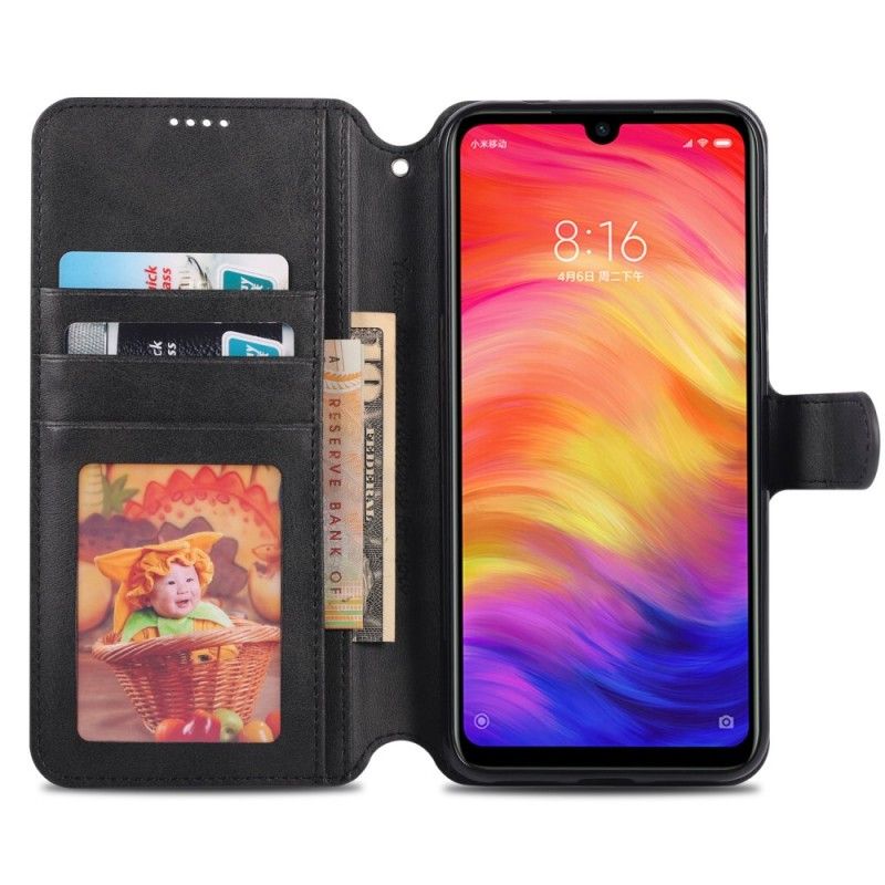 Leren Hoesje Xiaomi Redmi Note 7 Grijs Zwart Retro Azns