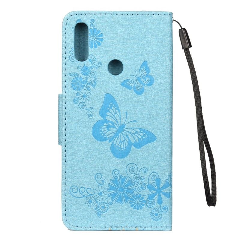 Leren Hoesje Xiaomi Redmi Note 7 Grijs Zwart Telefoonhoesje Prachtige String Vlinders