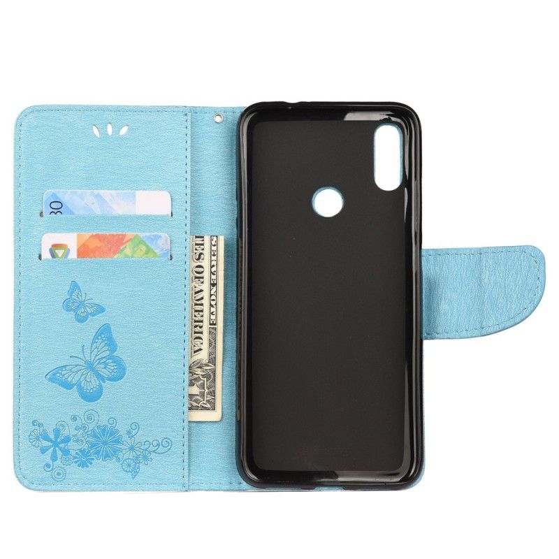 Leren Hoesje Xiaomi Redmi Note 7 Grijs Zwart Telefoonhoesje Prachtige String Vlinders