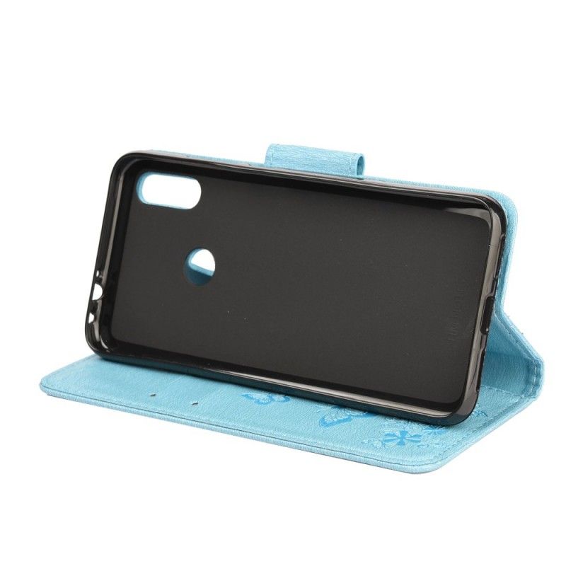 Leren Hoesje Xiaomi Redmi Note 7 Grijs Zwart Telefoonhoesje Prachtige String Vlinders