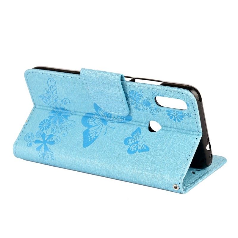 Leren Hoesje Xiaomi Redmi Note 7 Grijs Zwart Telefoonhoesje Prachtige String Vlinders