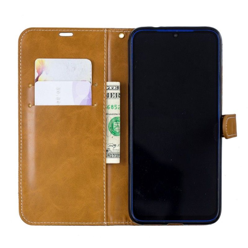 Leren Hoesje Xiaomi Redmi Note 7 Grijs Zwart Telefoonhoesje Stof En Leereffect