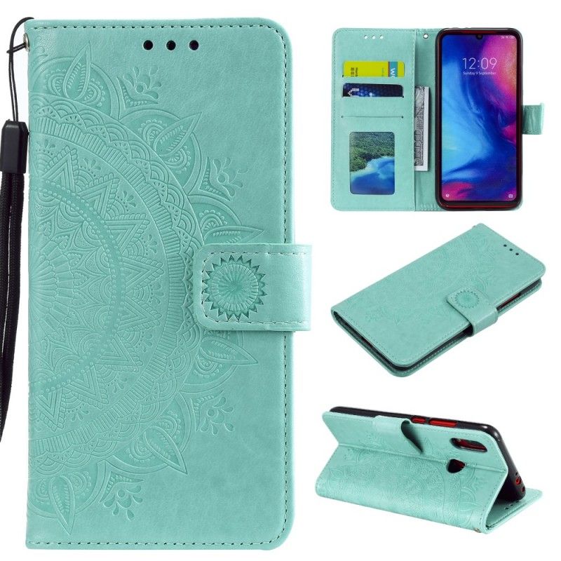 Leren Hoesje Xiaomi Redmi Note 7 Magenta Grijs Zon Mandala