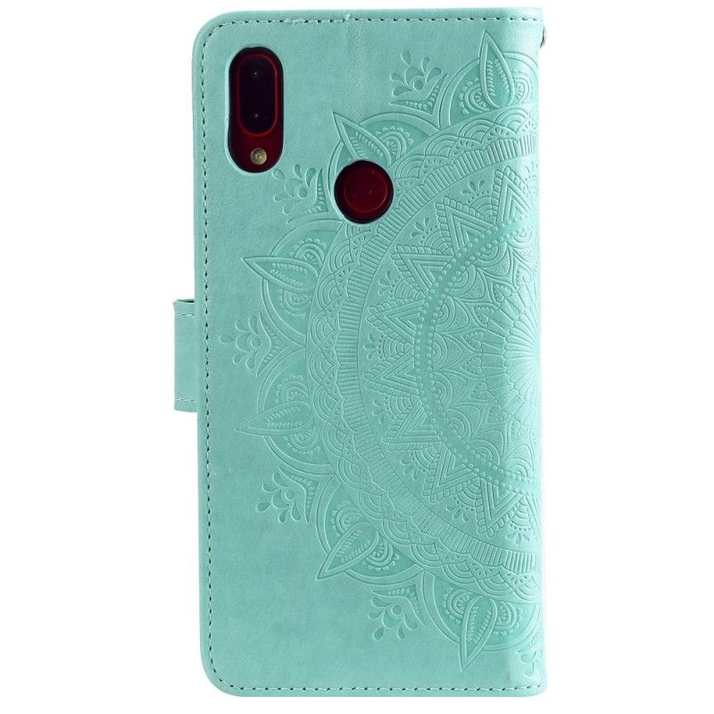 Leren Hoesje Xiaomi Redmi Note 7 Magenta Grijs Zon Mandala