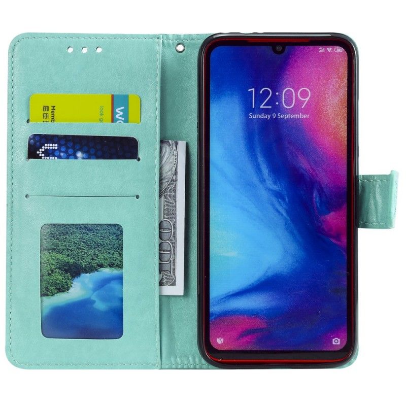 Leren Hoesje Xiaomi Redmi Note 7 Magenta Grijs Zon Mandala