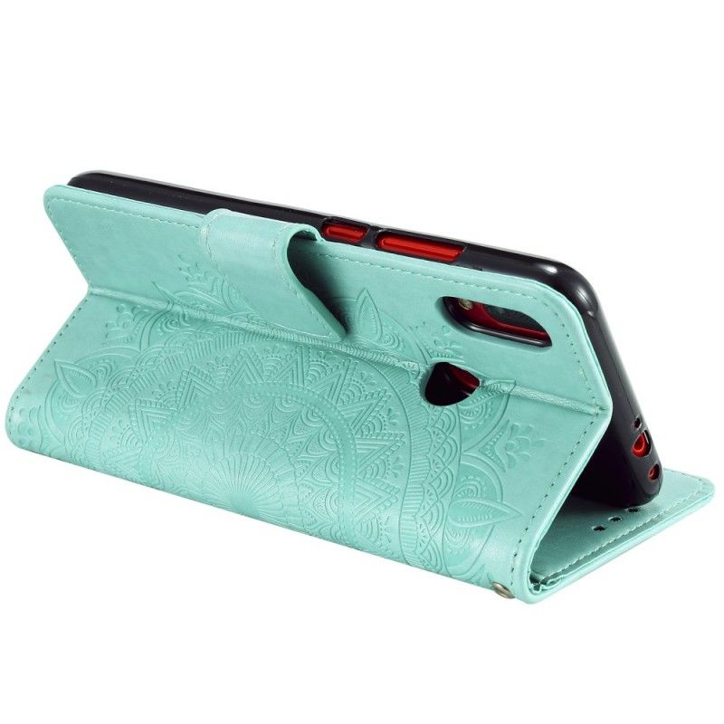 Leren Hoesje Xiaomi Redmi Note 7 Magenta Grijs Zon Mandala
