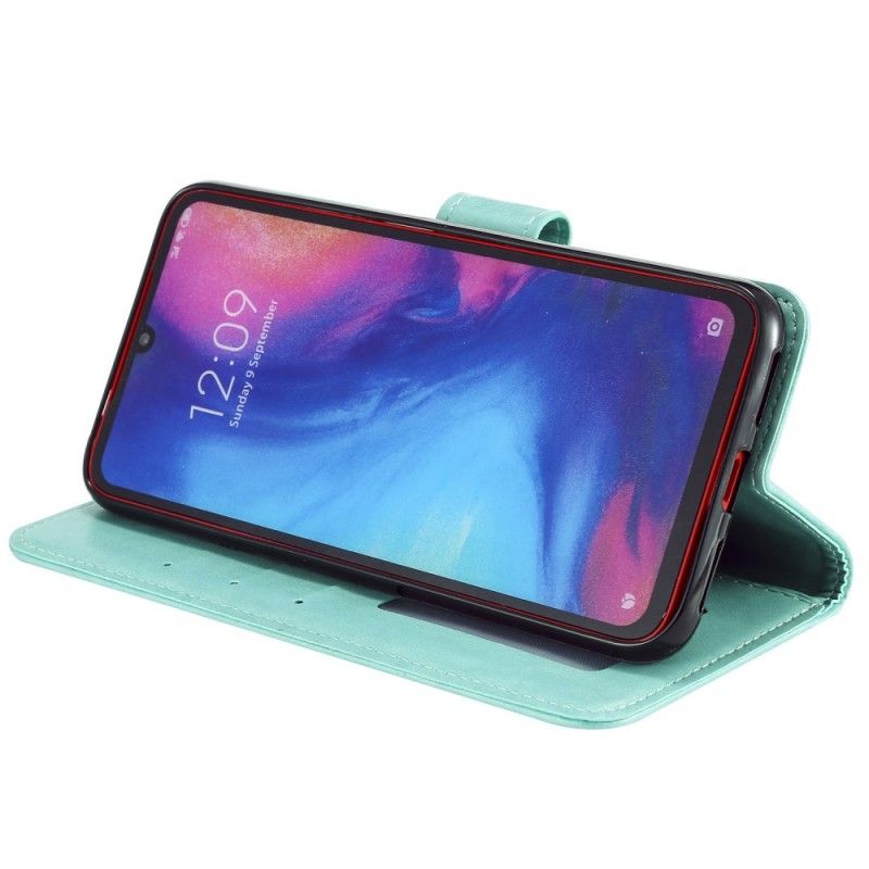 Leren Hoesje Xiaomi Redmi Note 7 Magenta Grijs Zon Mandala