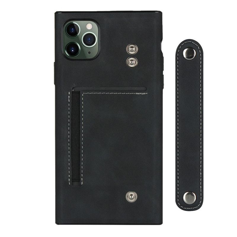 Case Hoesje iPhone 11 Pro Max Rood Zwart Telefoonhoesje Kaarthouder En Riem